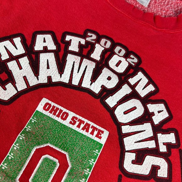 Y2K Champions Ohio State Buckeyes Sweatshirt Extra Large Red Thrashed Crewneck - Picture 7 of 16